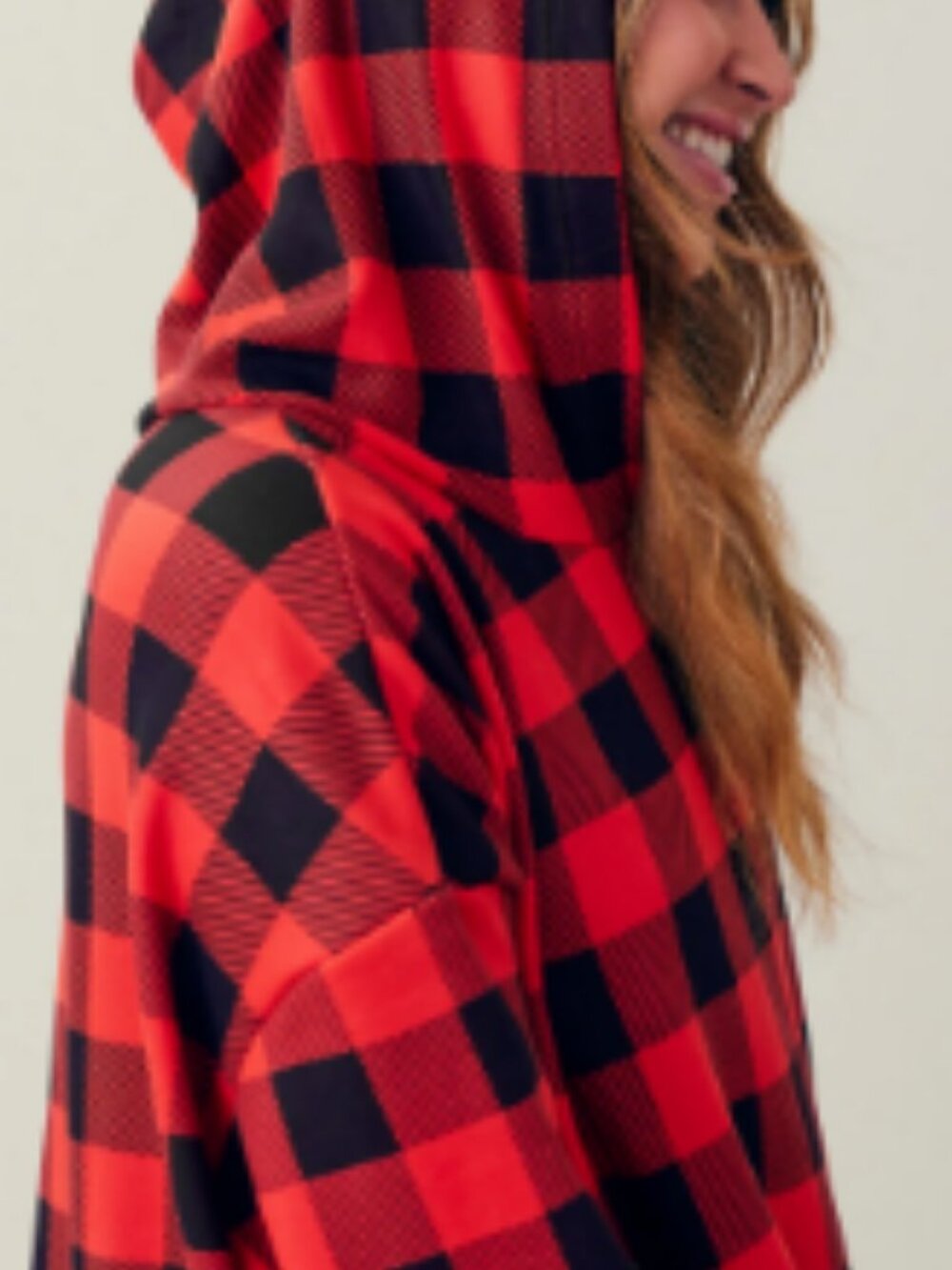 Womens buffalo plaid lightweight hooded pullover long sleeve